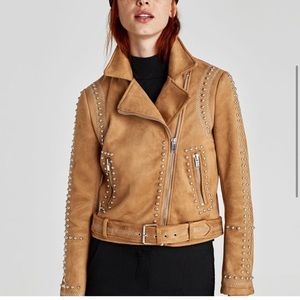 Zara Camel Suede Fringe Studded Jacket size M
